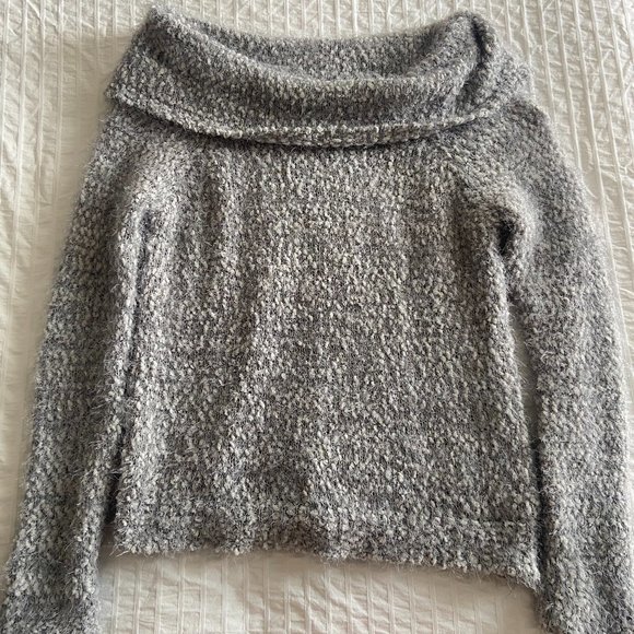 Macy's fuzzy gray off the shoulder sweater NWOT - Picture 1 of 2
